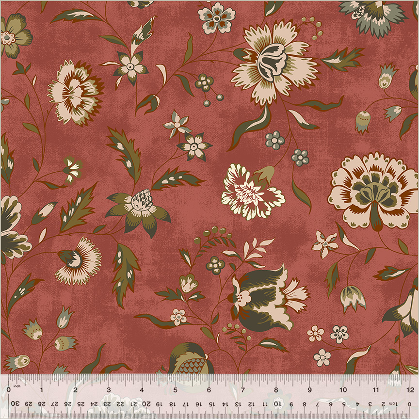 53820-4 GARDEN TALE FLORES Y GRANADAS FONDO ROJO - Imagen 2