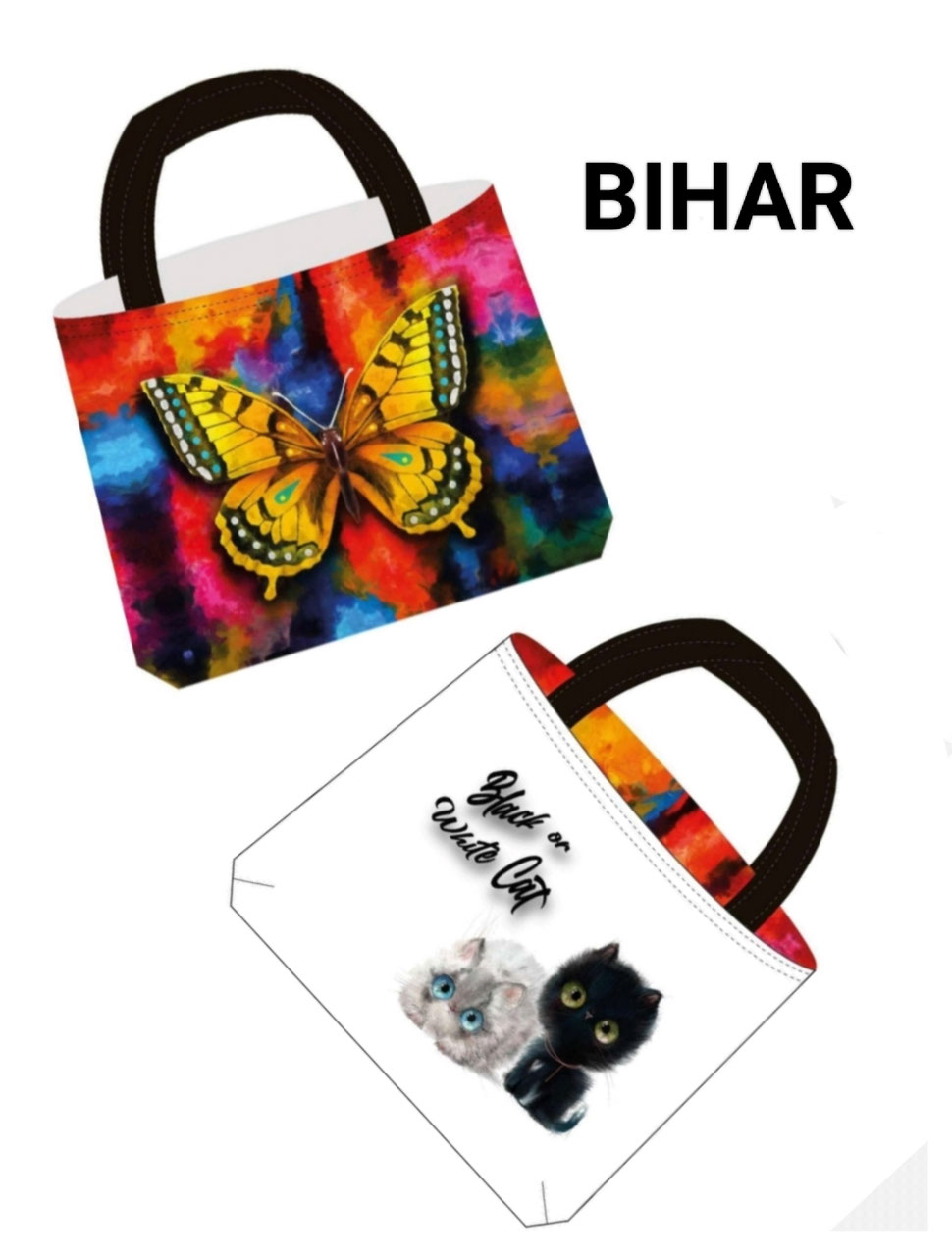 66162 PANEL BOLSA REVERSIBLE BIHAR GATITOS Y MARIPOSA - Imagen 2