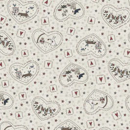80710-2 CORNER OF WOODS CORAZONES CON DIBUJOS CREMA TIRANDO A VERDE