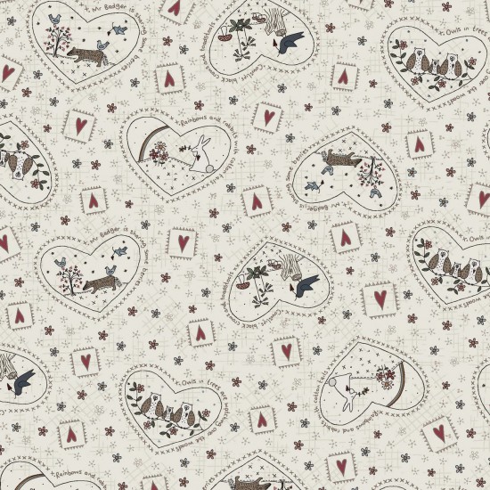 80710-2 CORNER OF WOODS CORAZONES CON DIBUJOS CREMA TIRANDO A VERDE - Imagen 2