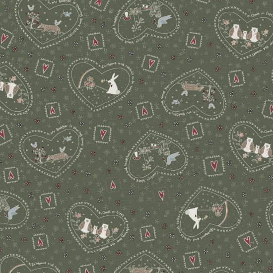 80710-4 CORNER OF WOODS CORAZONES CON DIBUJOS VERDE - Imagen 2