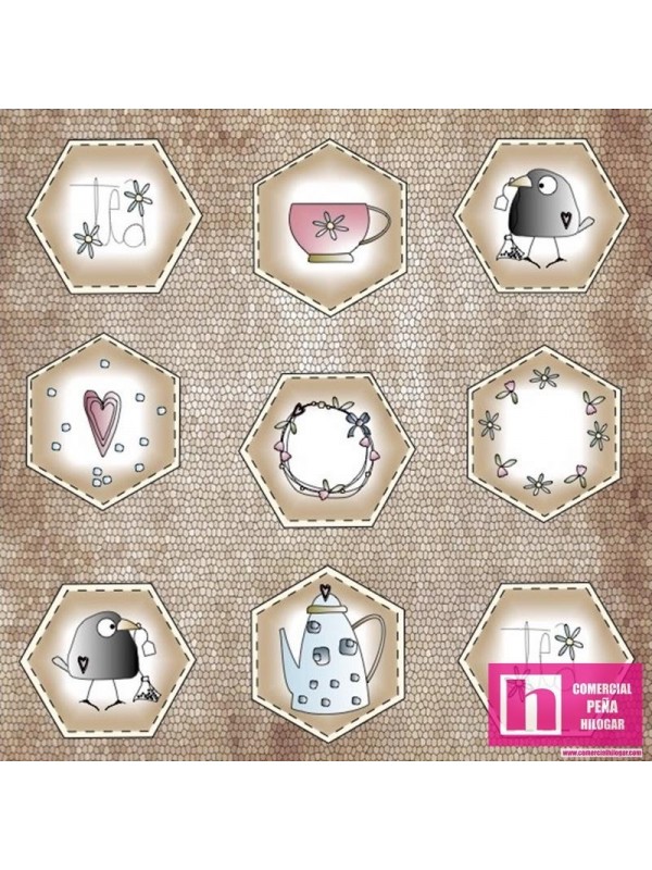 63344 WHIMSY TEA hexágonos fondo marrón - Imagen 2