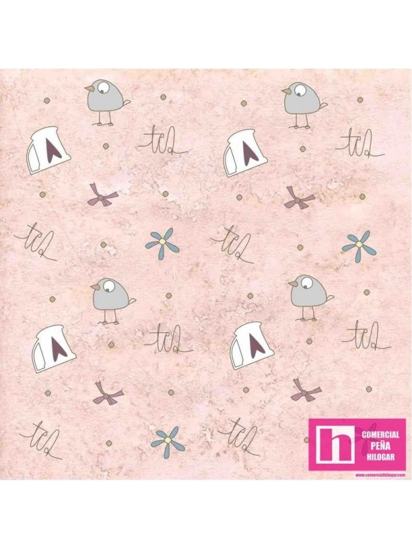 63346 WHIMSY TEA pajaritos fondo rosa - Imagen 2
