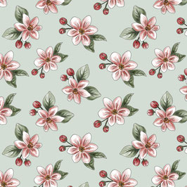 13703 RED BLOSSOM FLOR DEL MANZANO FONDO VERDE AGUA