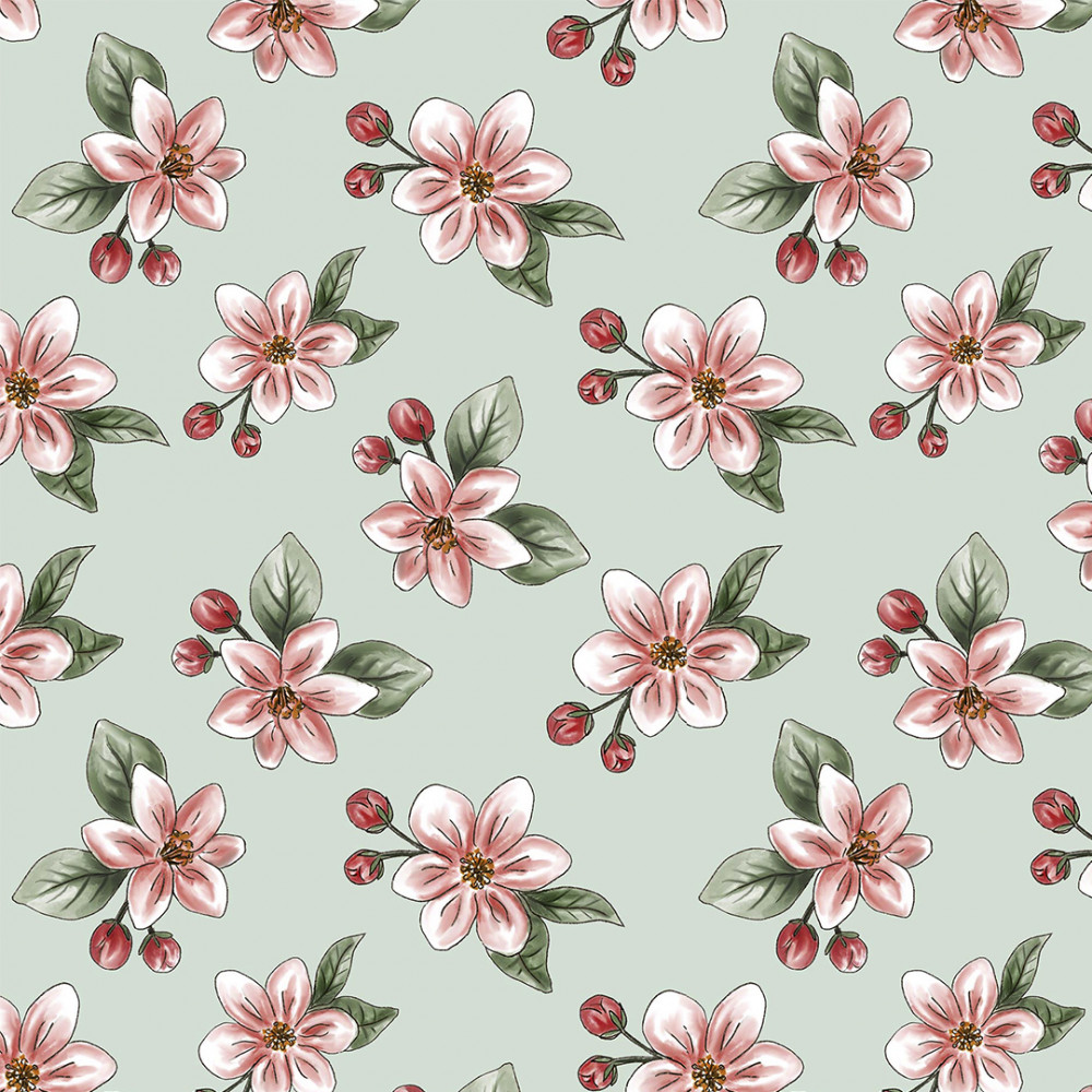 13703 RED BLOSSOM FLOR DEL MANZANO FONDO VERDE AGUA - Imagen 2