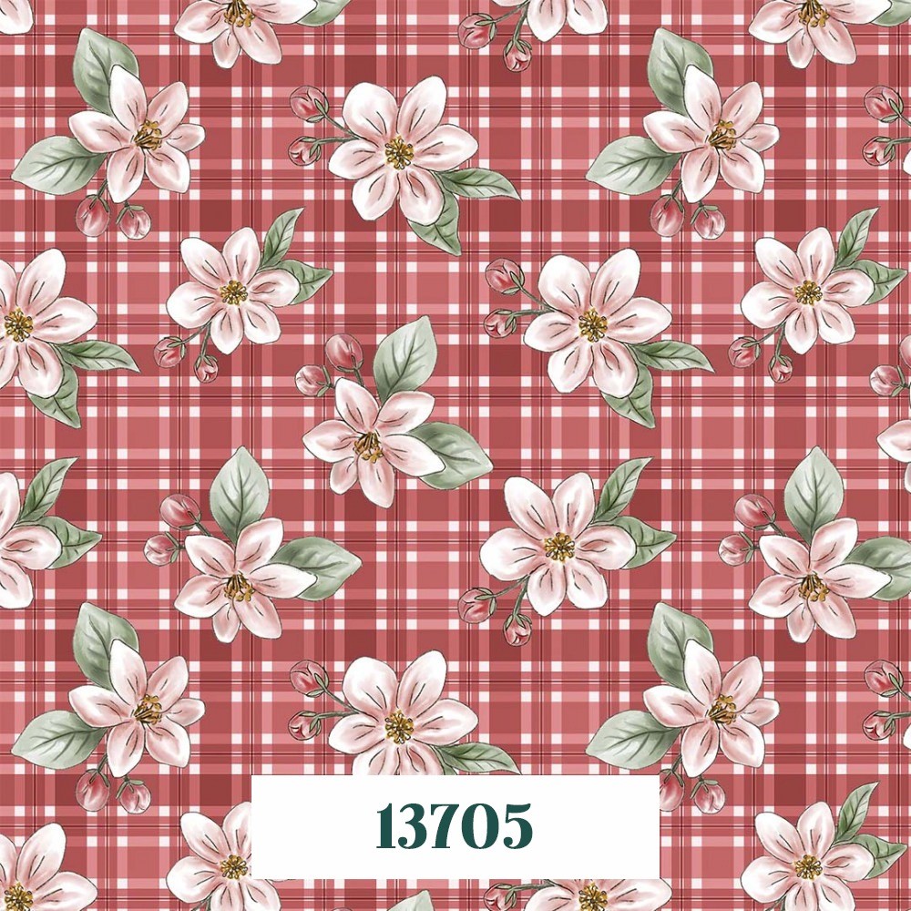 13705 RED BLOSSOM FLOR DEL MANZANO FONDO CUADROS ROJOS - Imagen 2