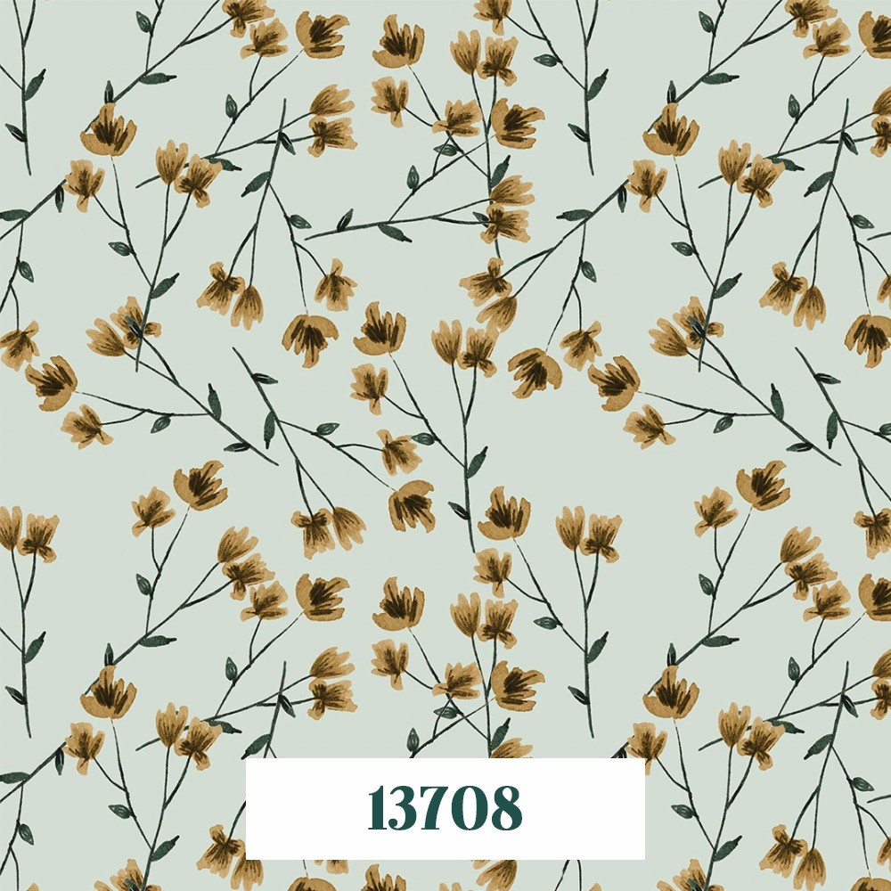 13708 RED BLOSSOM RAMITAS CON FLORES OCRES FONDO VERDE AGUA - Imagen 2