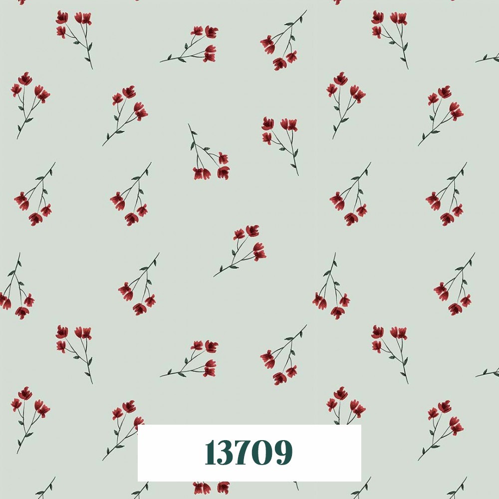 13709 RED BLOSSOM RAMITAS CON FLORES ROJAS FONDO VERDE AGUA - Imagen 2