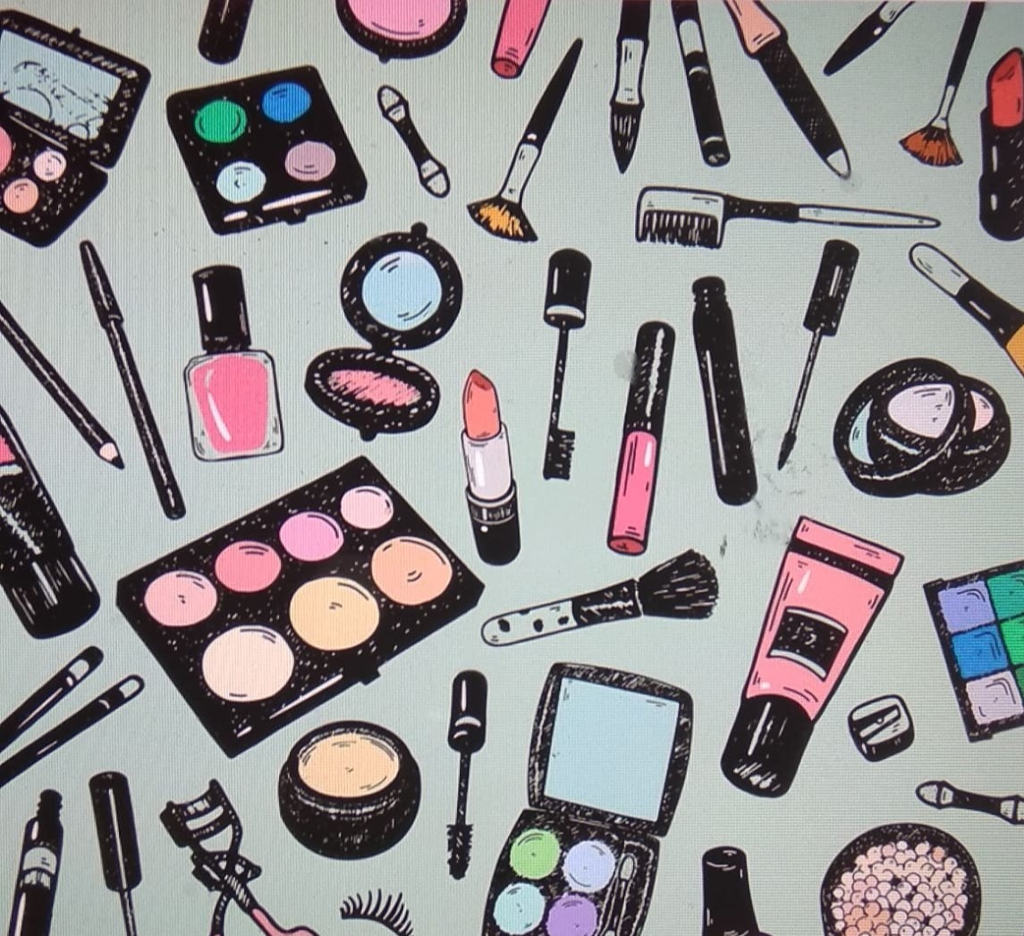 COSMETICOS FONDO TURQUESA ESTAMPADO PEQUEÑO - Imagen 2