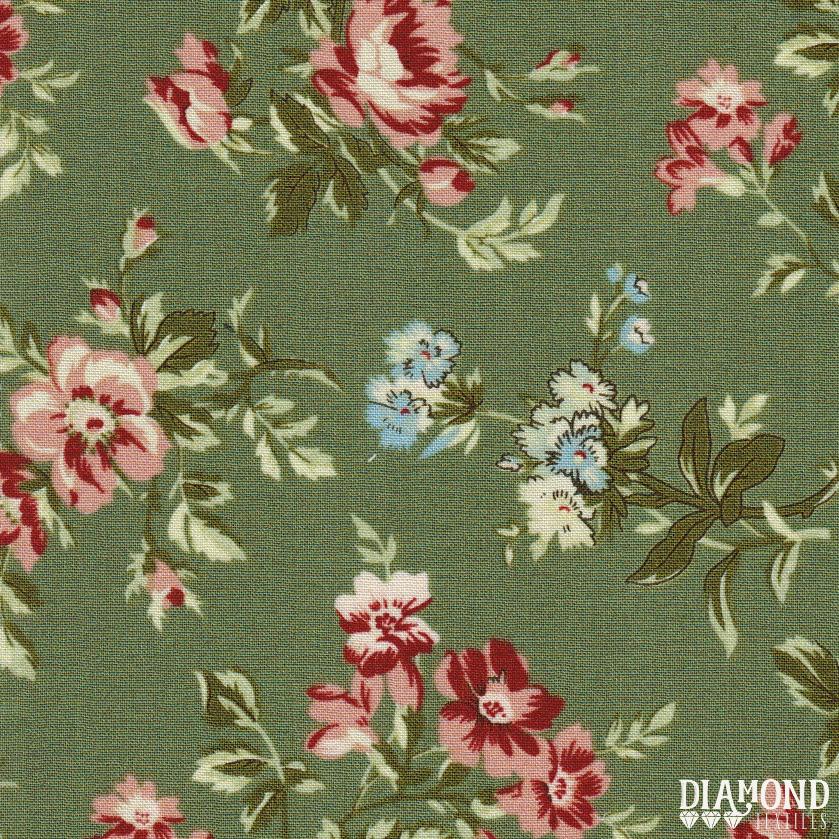 10586 A COMMON TRHEAD FLORES GRANDES FONDO VERDE AGUA - Imagen 2