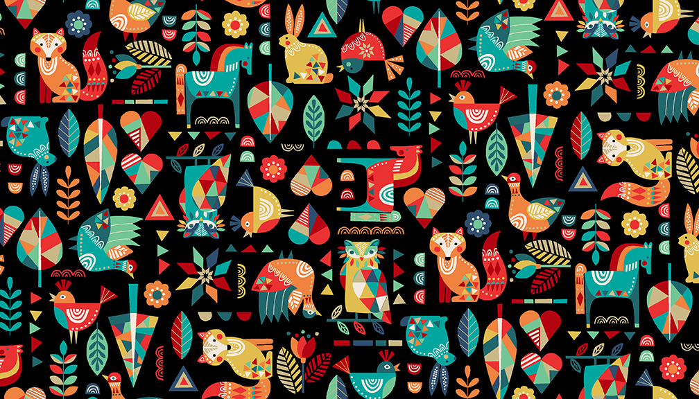 2300-X FOLK FRIENDS ANIMALES FONDO NEGRO - Imagen 2