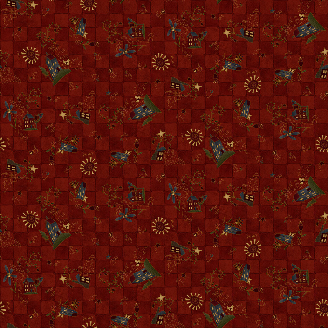 2311-88 HOME IS BEST CASAS Y FLORES FONDO ROJO - Imagen 2